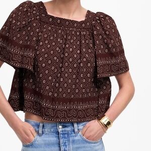 Madewell Women's Flutter Sleeve Top Dusty Plum Size Medium Boho Indie Floral